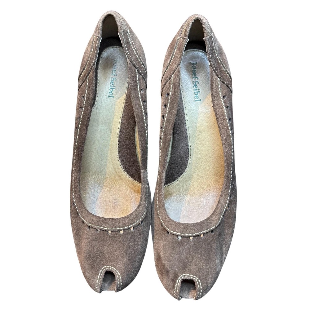 Josef Seibel Shoes Womens Size 39 Brown Suede Wedge Peep Toe Pumps Comfort 92115